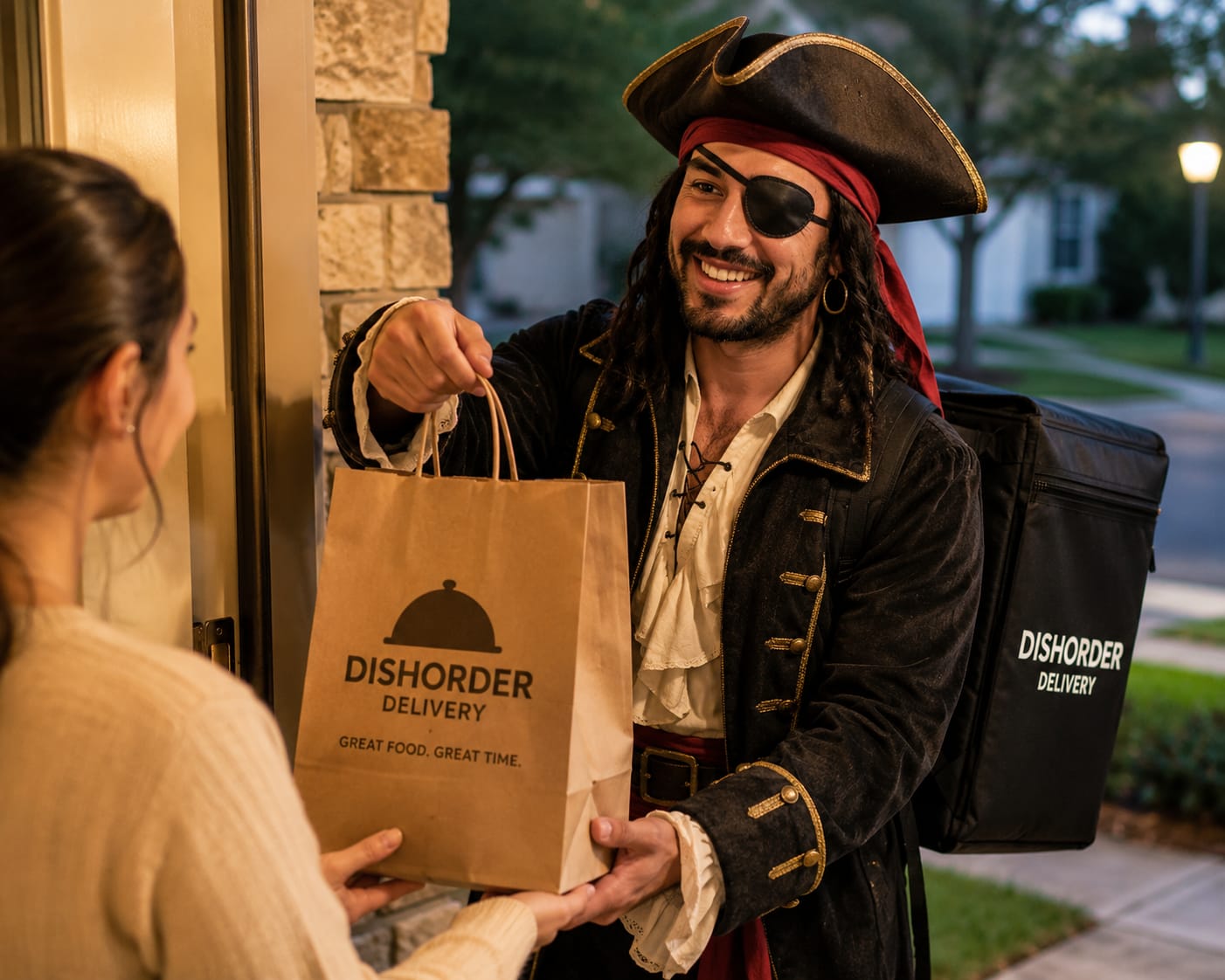 DishOrder driver dressed as a pirate